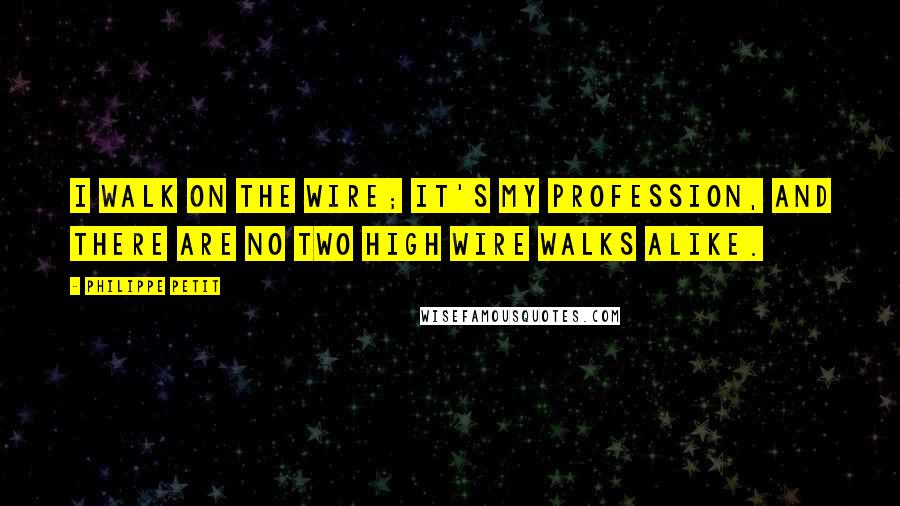 Philippe Petit Quotes: I walk on the wire; it's my profession, and there are no two high wire walks alike.