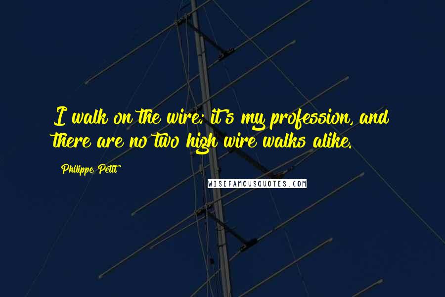 Philippe Petit Quotes: I walk on the wire; it's my profession, and there are no two high wire walks alike.