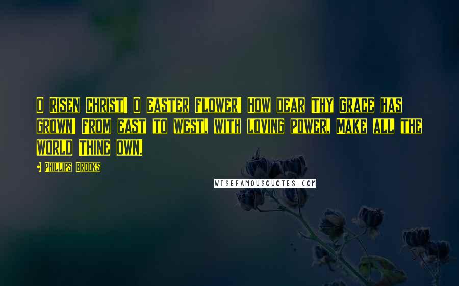 Phillips Brooks Quotes: O Risen Christ! O Easter Flower! How dear Thy Grace has grown! From east to west, with loving power, Make all the world Thine own.