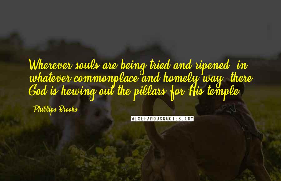 Phillips Brooks Quotes: Wherever souls are being tried and ripened, in whatever commonplace and homely way, there God is hewing out the pillars for His temple.
