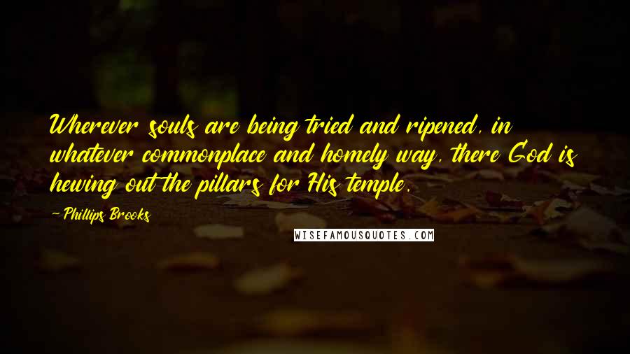 Phillips Brooks Quotes: Wherever souls are being tried and ripened, in whatever commonplace and homely way, there God is hewing out the pillars for His temple.