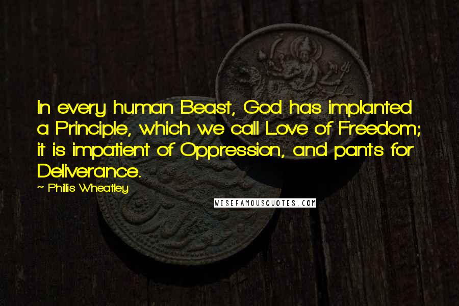 Phillis Wheatley Quotes: In every human Beast, God has implanted a Principle, which we call Love of Freedom; it is impatient of Oppression, and pants for Deliverance.