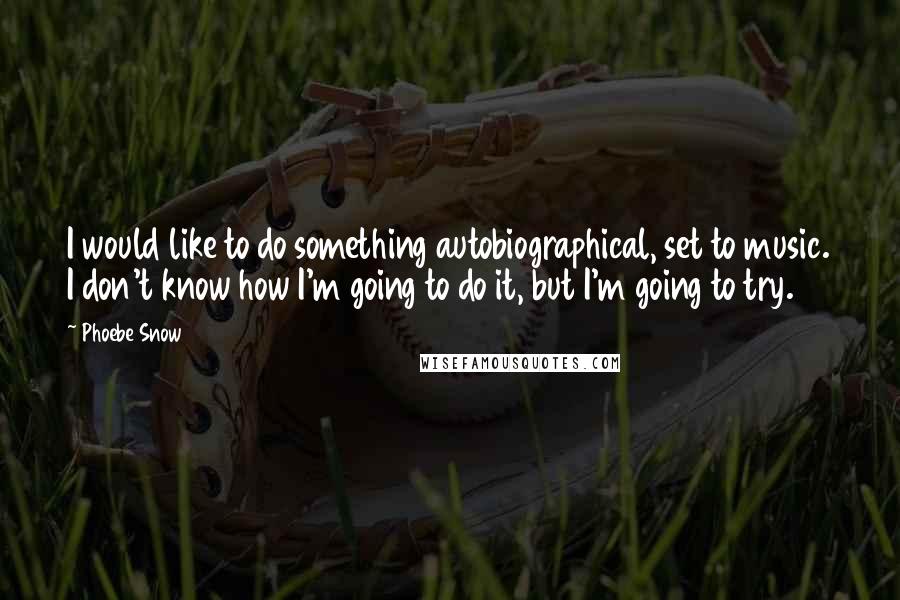 Phoebe Snow Quotes: I would like to do something autobiographical, set to music. I don't know how I'm going to do it, but I'm going to try.