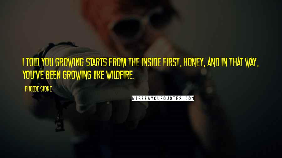 Phoebe Stone Quotes: I told you growing starts from the inside first, honey, and in that way, you've been growing like wildfire.