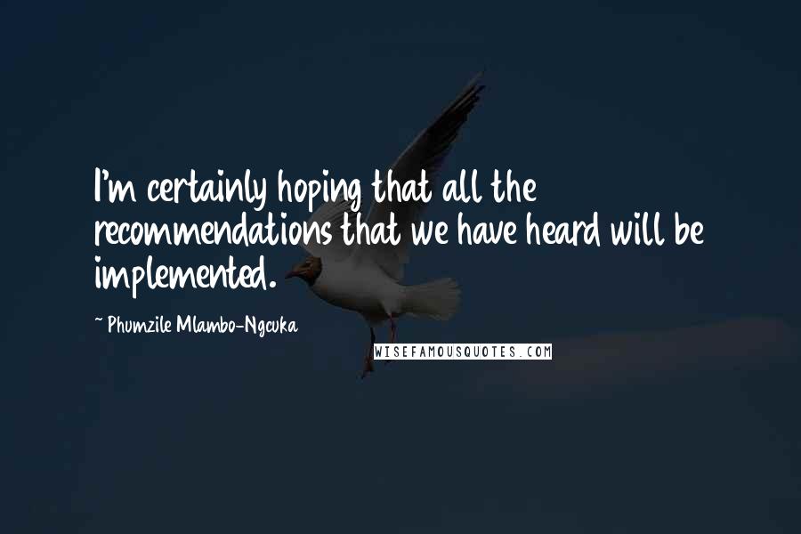 Phumzile Mlambo-Ngcuka Quotes: I'm certainly hoping that all the recommendations that we have heard will be implemented.