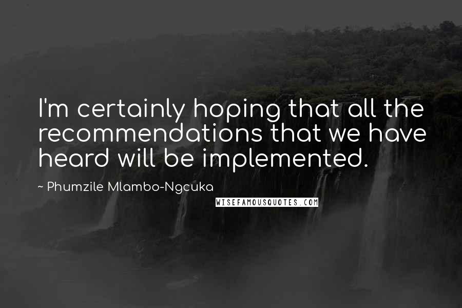 Phumzile Mlambo-Ngcuka Quotes: I'm certainly hoping that all the recommendations that we have heard will be implemented.