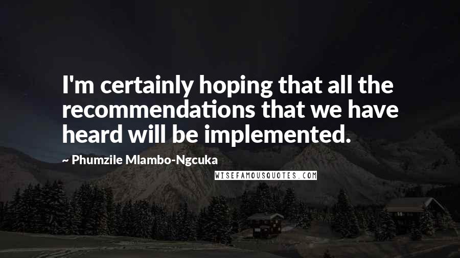 Phumzile Mlambo-Ngcuka Quotes: I'm certainly hoping that all the recommendations that we have heard will be implemented.