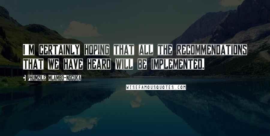 Phumzile Mlambo-Ngcuka Quotes: I'm certainly hoping that all the recommendations that we have heard will be implemented.