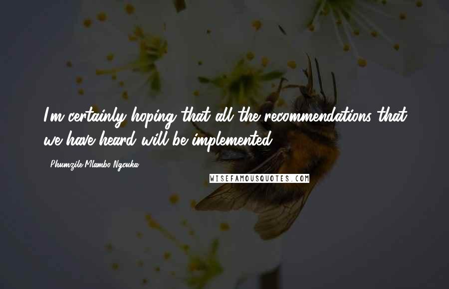 Phumzile Mlambo-Ngcuka Quotes: I'm certainly hoping that all the recommendations that we have heard will be implemented.