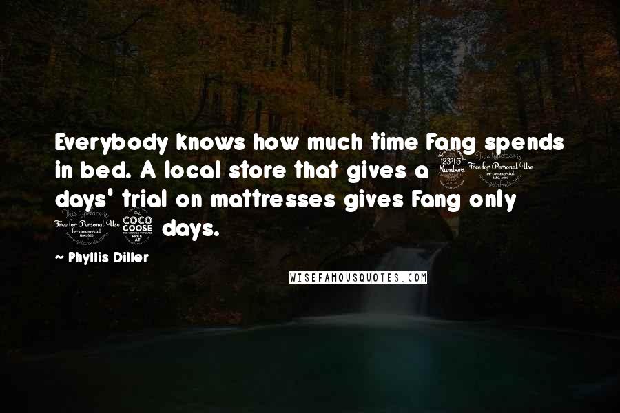 Phyllis Diller Quotes: Everybody knows how much time Fang spends in bed. A local store that gives a 30 days' trial on mattresses gives Fang only 15 days.