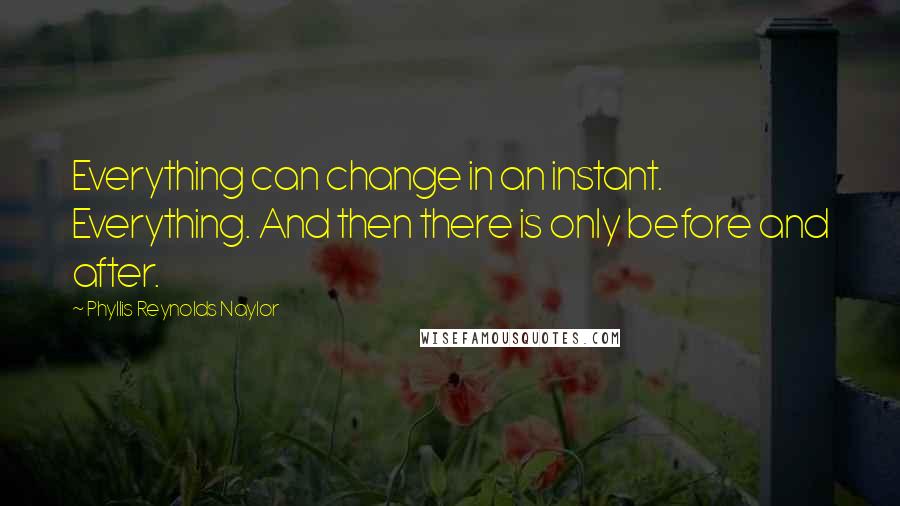 Phyllis Reynolds Naylor Quotes: Everything can change in an instant. Everything. And then there is only before and after.