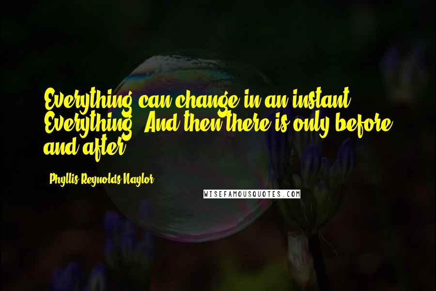 Phyllis Reynolds Naylor Quotes: Everything can change in an instant. Everything. And then there is only before and after.