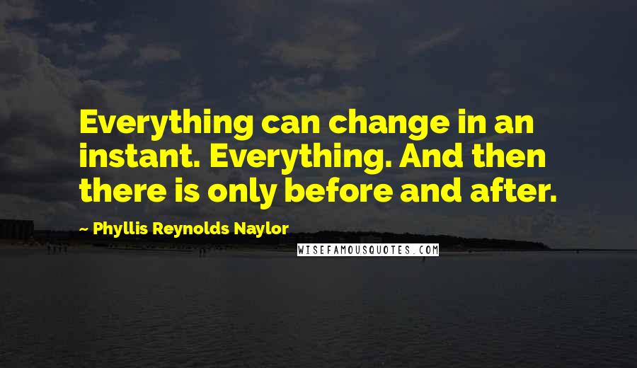 Phyllis Reynolds Naylor Quotes: Everything can change in an instant. Everything. And then there is only before and after.