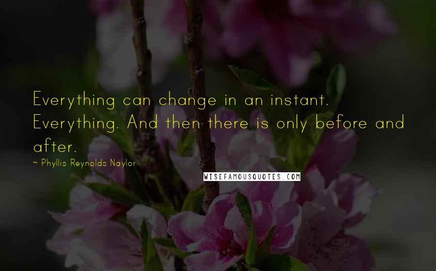 Phyllis Reynolds Naylor Quotes: Everything can change in an instant. Everything. And then there is only before and after.