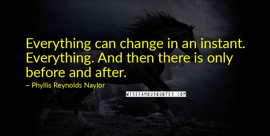 Phyllis Reynolds Naylor Quotes: Everything can change in an instant. Everything. And then there is only before and after.