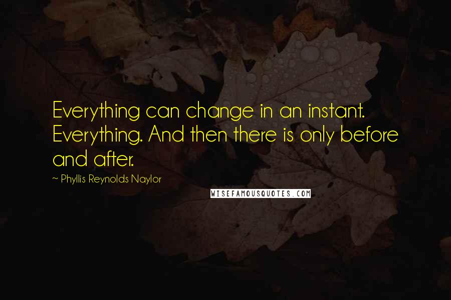 Phyllis Reynolds Naylor Quotes: Everything can change in an instant. Everything. And then there is only before and after.