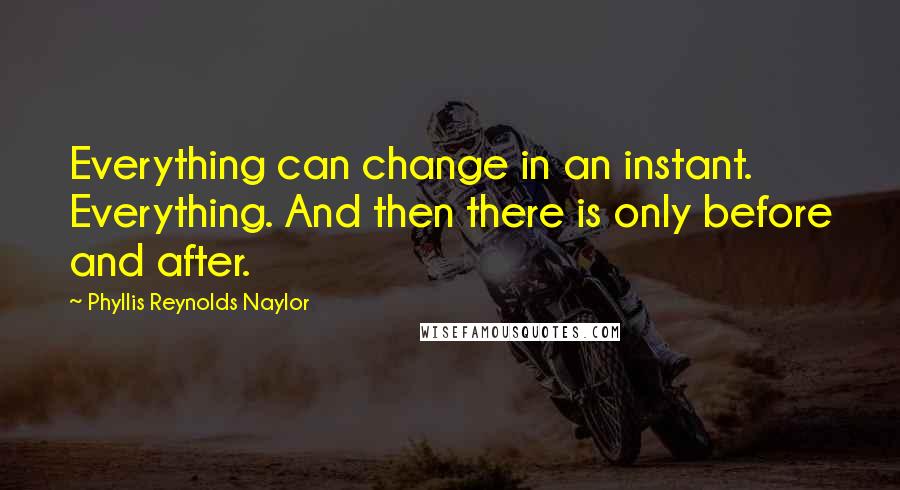 Phyllis Reynolds Naylor Quotes: Everything can change in an instant. Everything. And then there is only before and after.