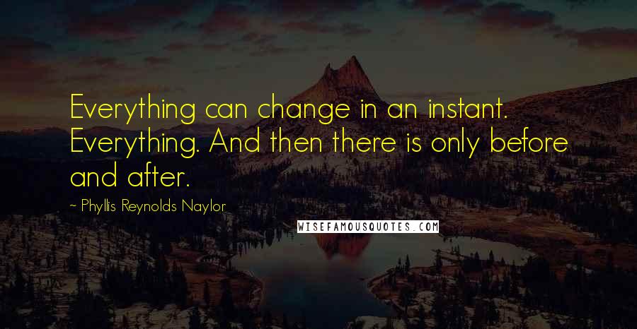 Phyllis Reynolds Naylor Quotes: Everything can change in an instant. Everything. And then there is only before and after.