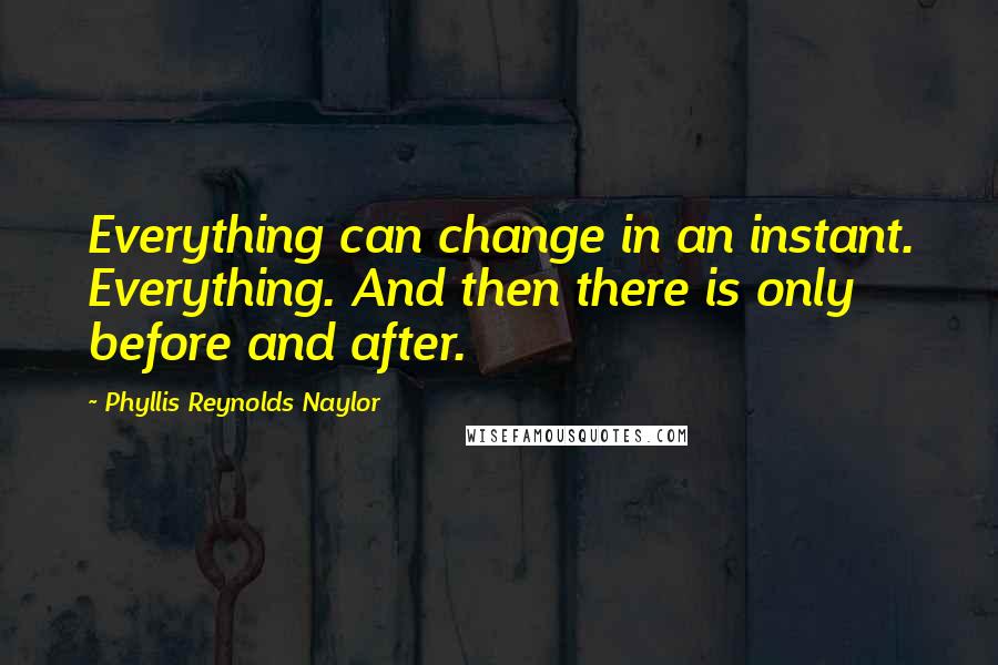 Phyllis Reynolds Naylor Quotes: Everything can change in an instant. Everything. And then there is only before and after.