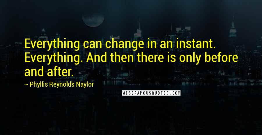 Phyllis Reynolds Naylor Quotes: Everything can change in an instant. Everything. And then there is only before and after.