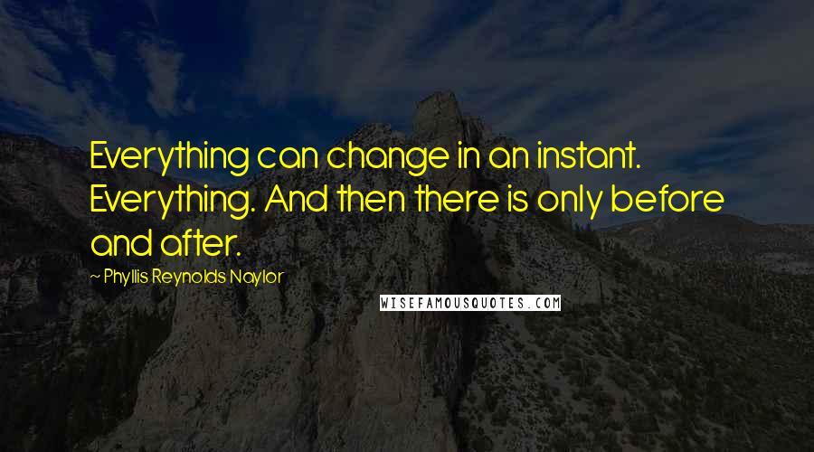 Phyllis Reynolds Naylor Quotes: Everything can change in an instant. Everything. And then there is only before and after.