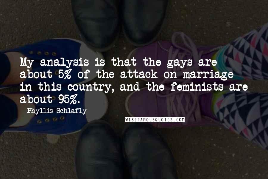 Phyllis Schlafly Quotes: My analysis is that the gays are about 5% of the attack on marriage in this country, and the feminists are about 95%.