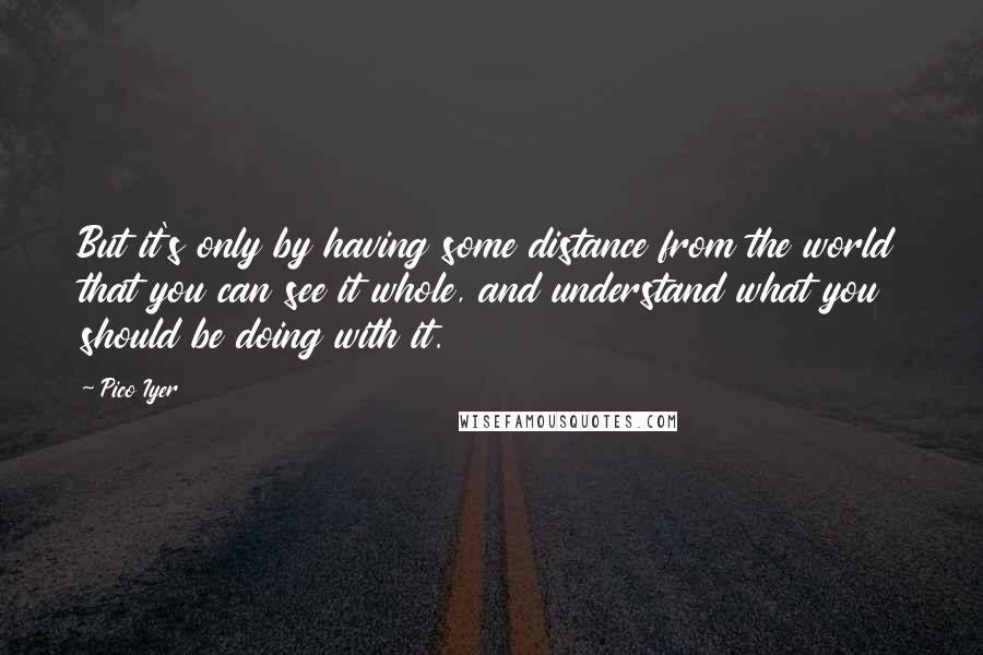Pico Iyer Quotes: But it's only by having some distance from the world that you can see it whole, and understand what you should be doing with it.