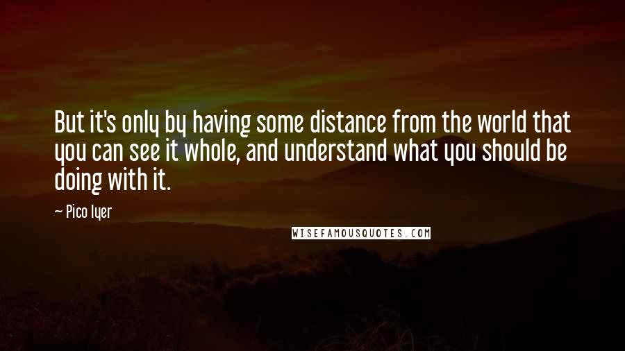 Pico Iyer Quotes: But it's only by having some distance from the world that you can see it whole, and understand what you should be doing with it.