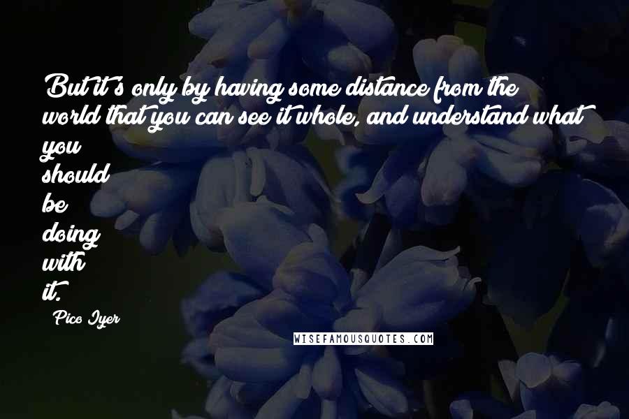 Pico Iyer Quotes: But it's only by having some distance from the world that you can see it whole, and understand what you should be doing with it.