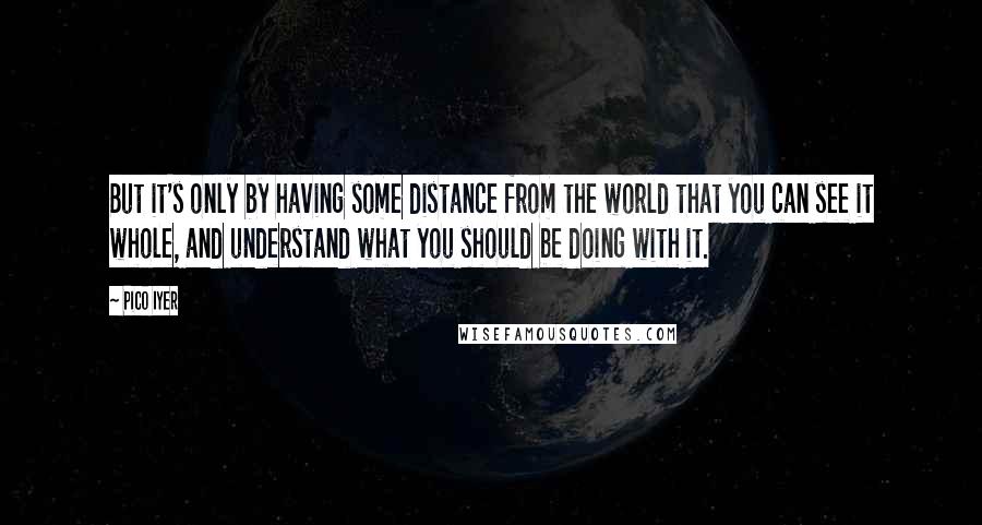 Pico Iyer Quotes: But it's only by having some distance from the world that you can see it whole, and understand what you should be doing with it.