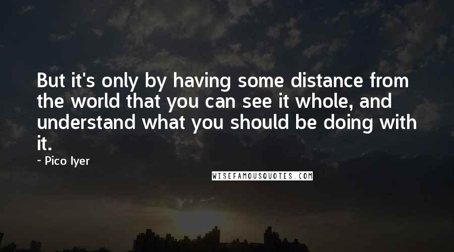 Pico Iyer Quotes: But it's only by having some distance from the world that you can see it whole, and understand what you should be doing with it.