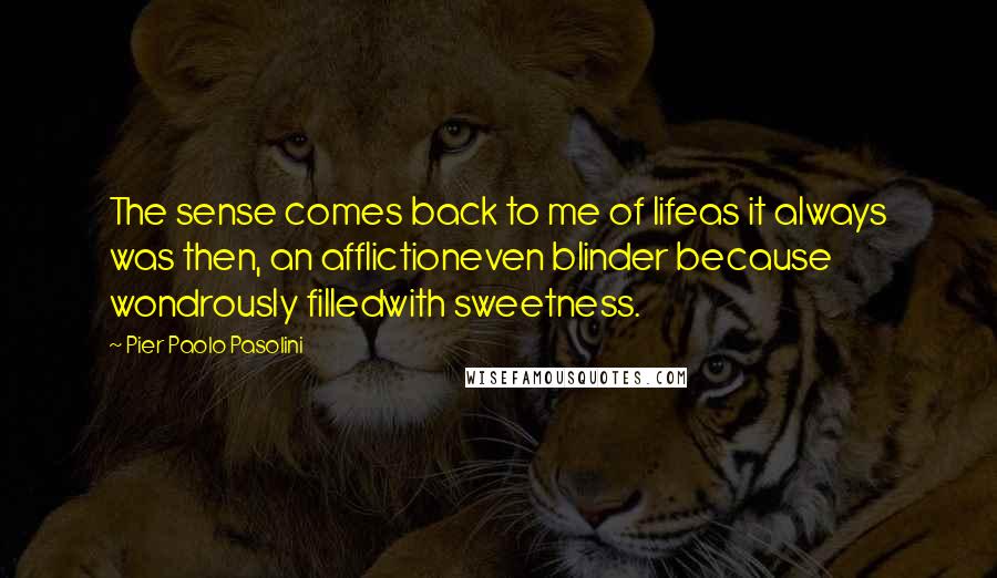 Pier Paolo Pasolini Quotes: The sense comes back to me of lifeas it always was then, an afflictioneven blinder because wondrously filledwith sweetness.