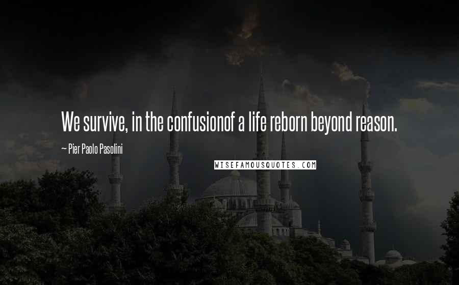 Pier Paolo Pasolini Quotes: We survive, in the confusionof a life reborn beyond reason.