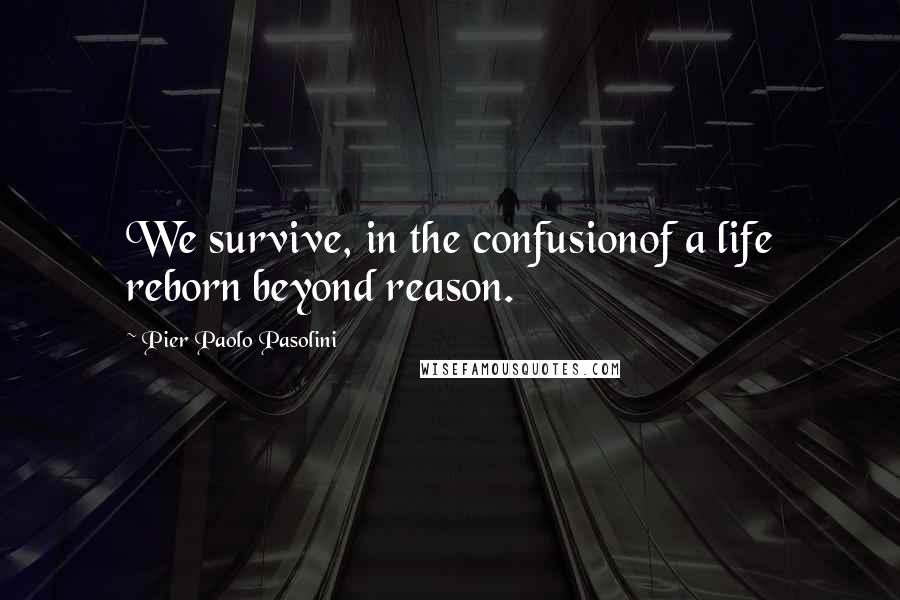 Pier Paolo Pasolini Quotes: We survive, in the confusionof a life reborn beyond reason.