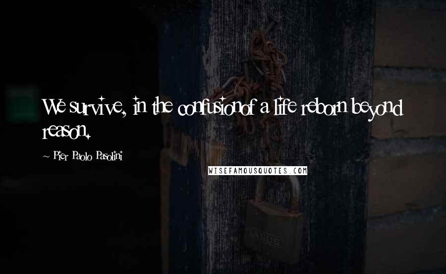 Pier Paolo Pasolini Quotes: We survive, in the confusionof a life reborn beyond reason.