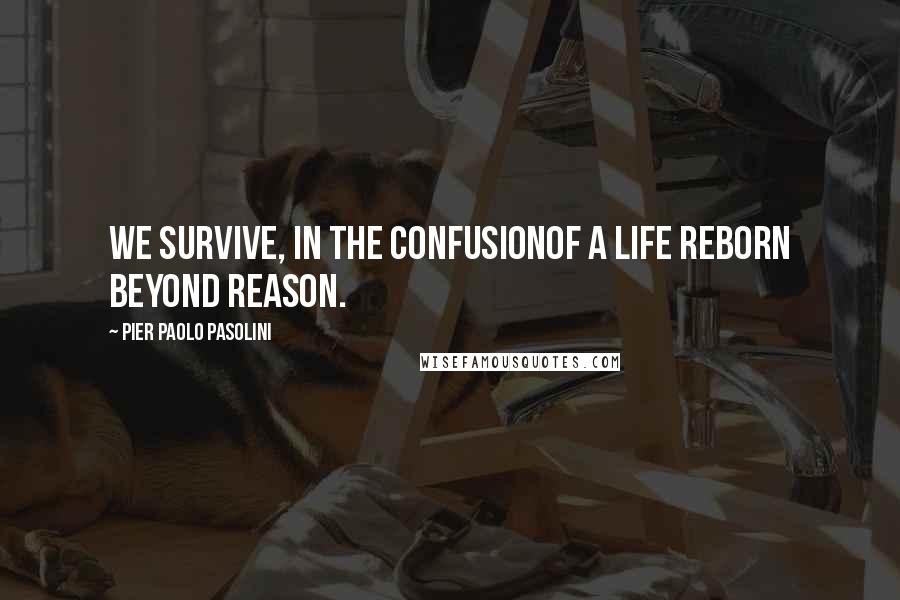 Pier Paolo Pasolini Quotes: We survive, in the confusionof a life reborn beyond reason.