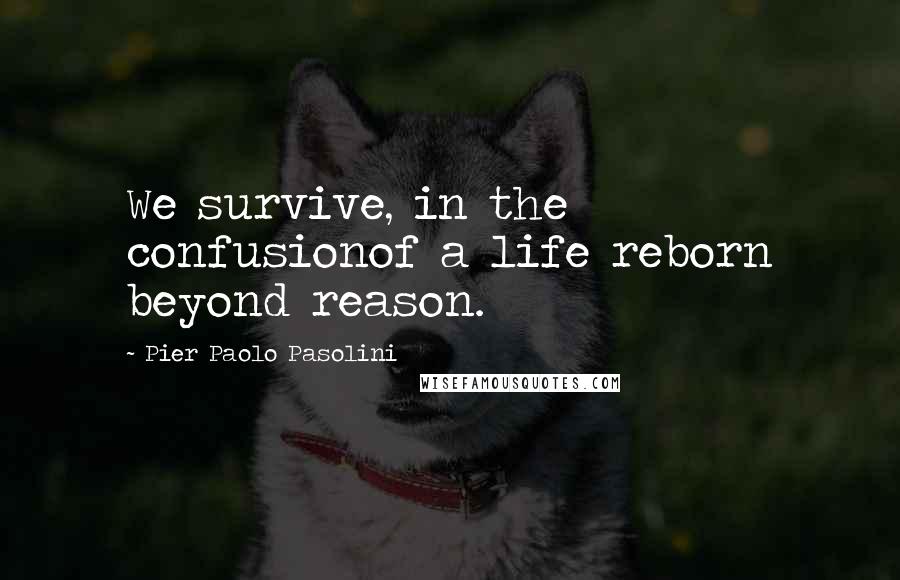 Pier Paolo Pasolini Quotes: We survive, in the confusionof a life reborn beyond reason.