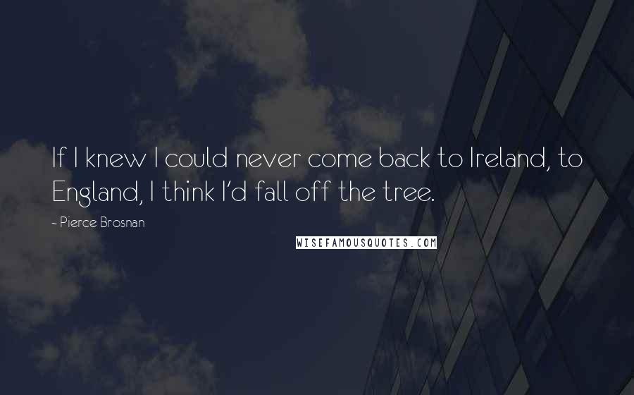 Pierce Brosnan Quotes: If I knew I could never come back to Ireland, to England, I think I'd fall off the tree.