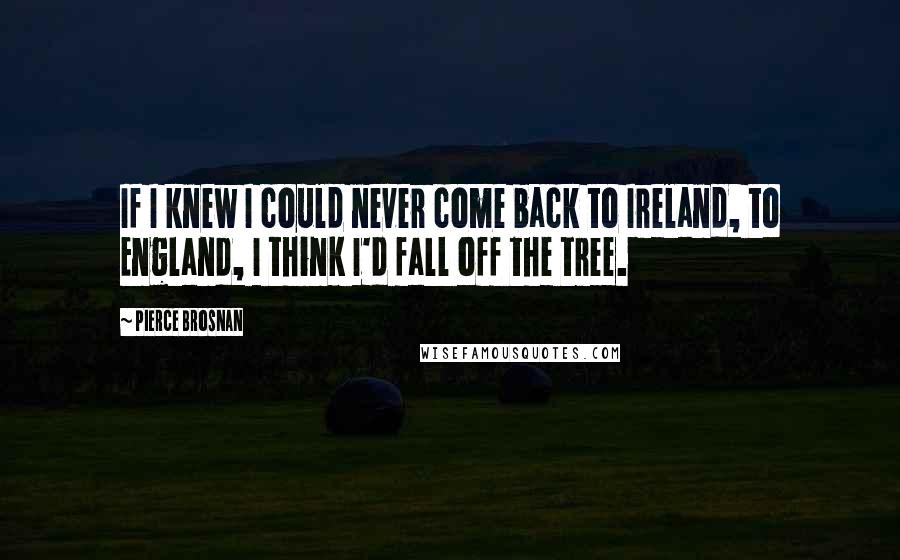 Pierce Brosnan Quotes: If I knew I could never come back to Ireland, to England, I think I'd fall off the tree.