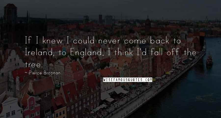 Pierce Brosnan Quotes: If I knew I could never come back to Ireland, to England, I think I'd fall off the tree.