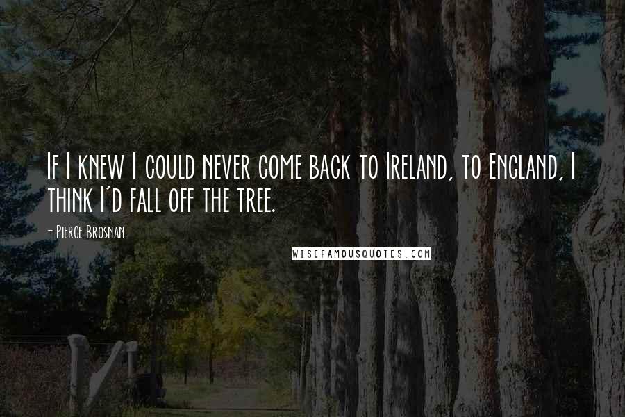 Pierce Brosnan Quotes: If I knew I could never come back to Ireland, to England, I think I'd fall off the tree.