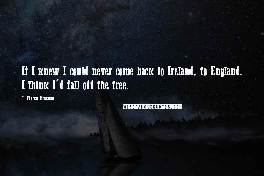 Pierce Brosnan Quotes: If I knew I could never come back to Ireland, to England, I think I'd fall off the tree.