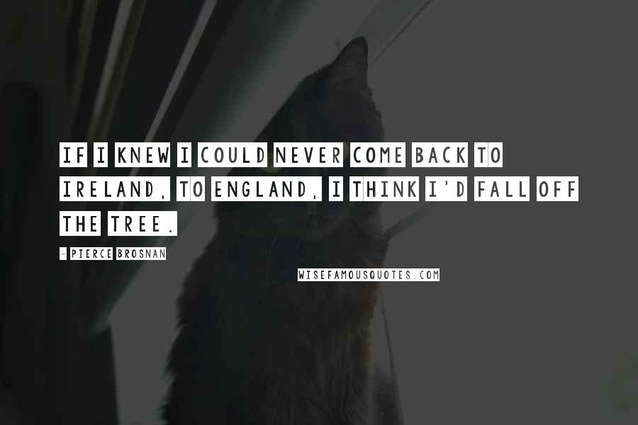 Pierce Brosnan Quotes: If I knew I could never come back to Ireland, to England, I think I'd fall off the tree.