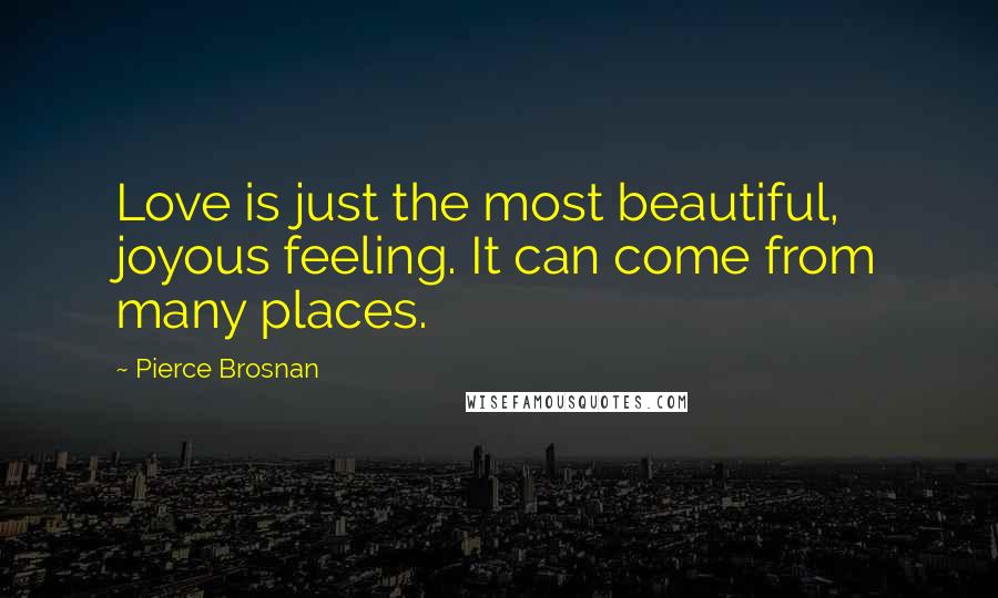 Pierce Brosnan Quotes: Love is just the most beautiful, joyous feeling. It can come from many places.