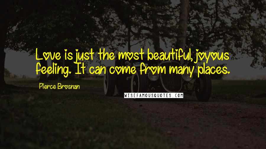 Pierce Brosnan Quotes: Love is just the most beautiful, joyous feeling. It can come from many places.