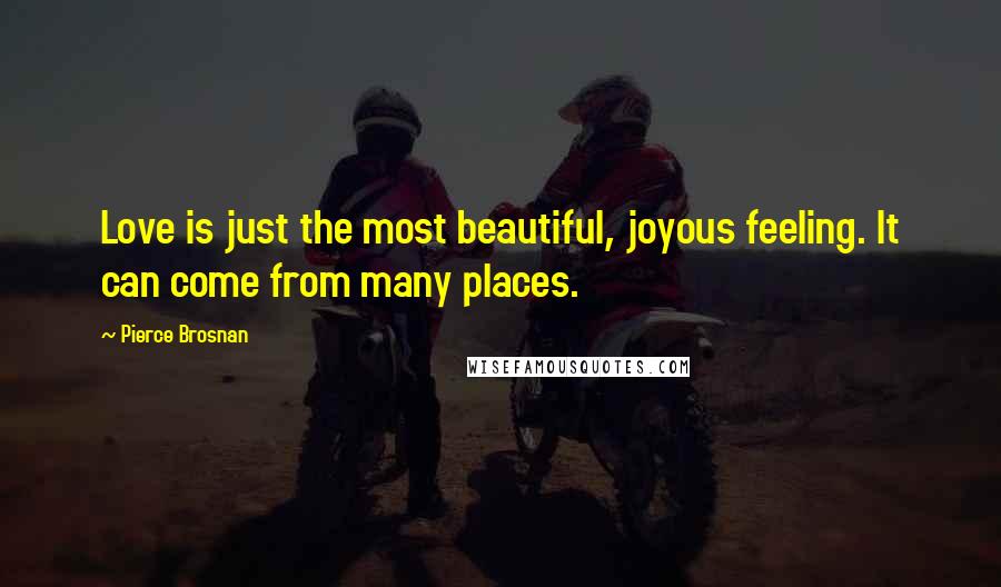 Pierce Brosnan Quotes: Love is just the most beautiful, joyous feeling. It can come from many places.