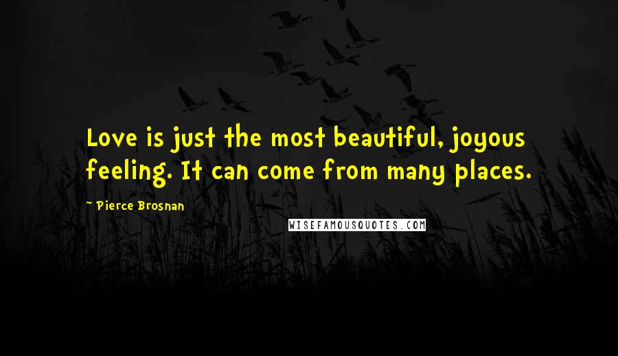 Pierce Brosnan Quotes: Love is just the most beautiful, joyous feeling. It can come from many places.