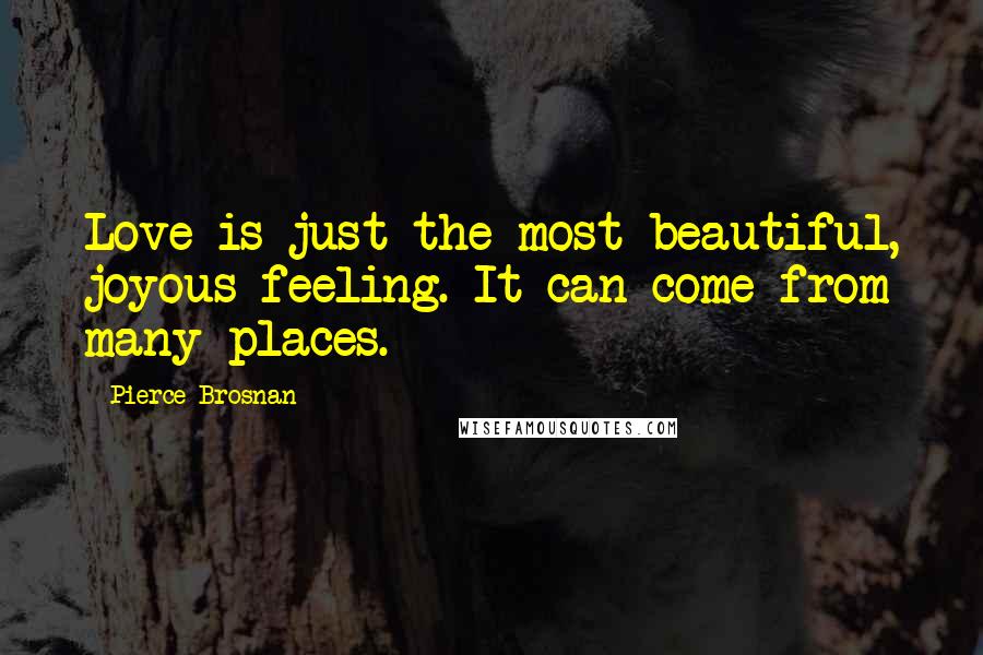 Pierce Brosnan Quotes: Love is just the most beautiful, joyous feeling. It can come from many places.