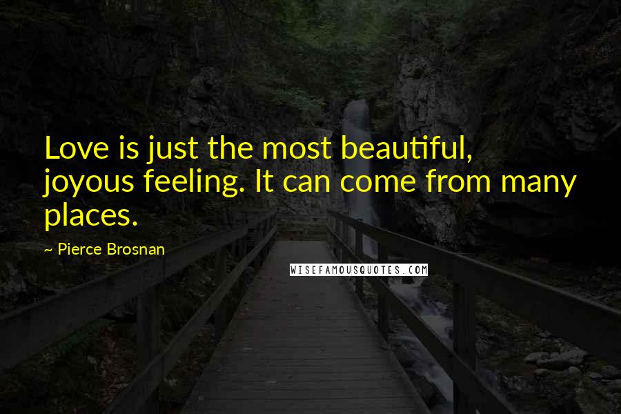 Pierce Brosnan Quotes: Love is just the most beautiful, joyous feeling. It can come from many places.