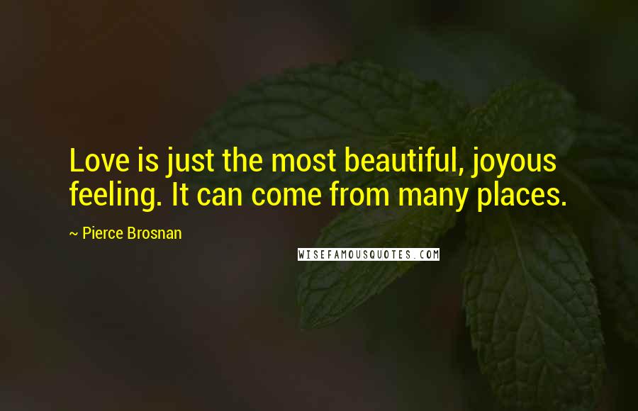 Pierce Brosnan Quotes: Love is just the most beautiful, joyous feeling. It can come from many places.